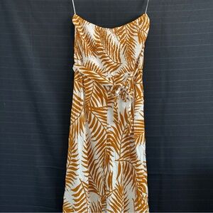 NWT Ivy Street White Brown Tropical Strapless Wide Leg Pants Jumpsuit 1 piece M